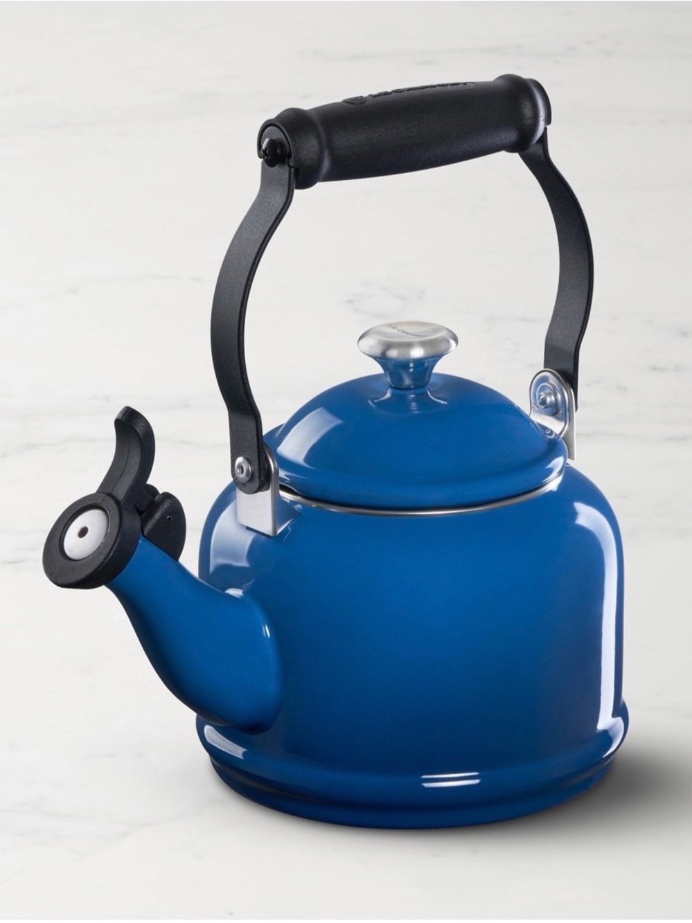Le Creuset 1.1L Stovetop Classic Demi Tea Blue Kettle with Black Handle